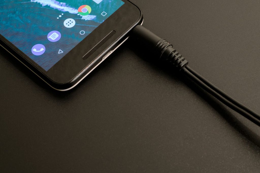 turned on android smartphone with audio jack